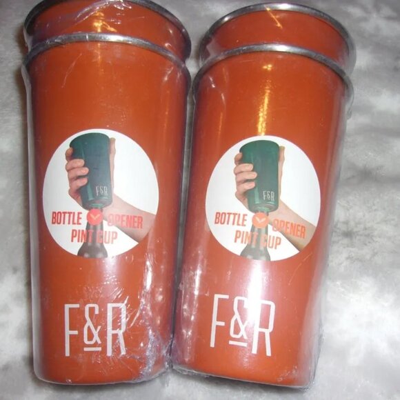 4 Foster & Rye Stainless Steel and Orange Enameled Pint Glass w/Bottle Opener - Picture 1 of 3
